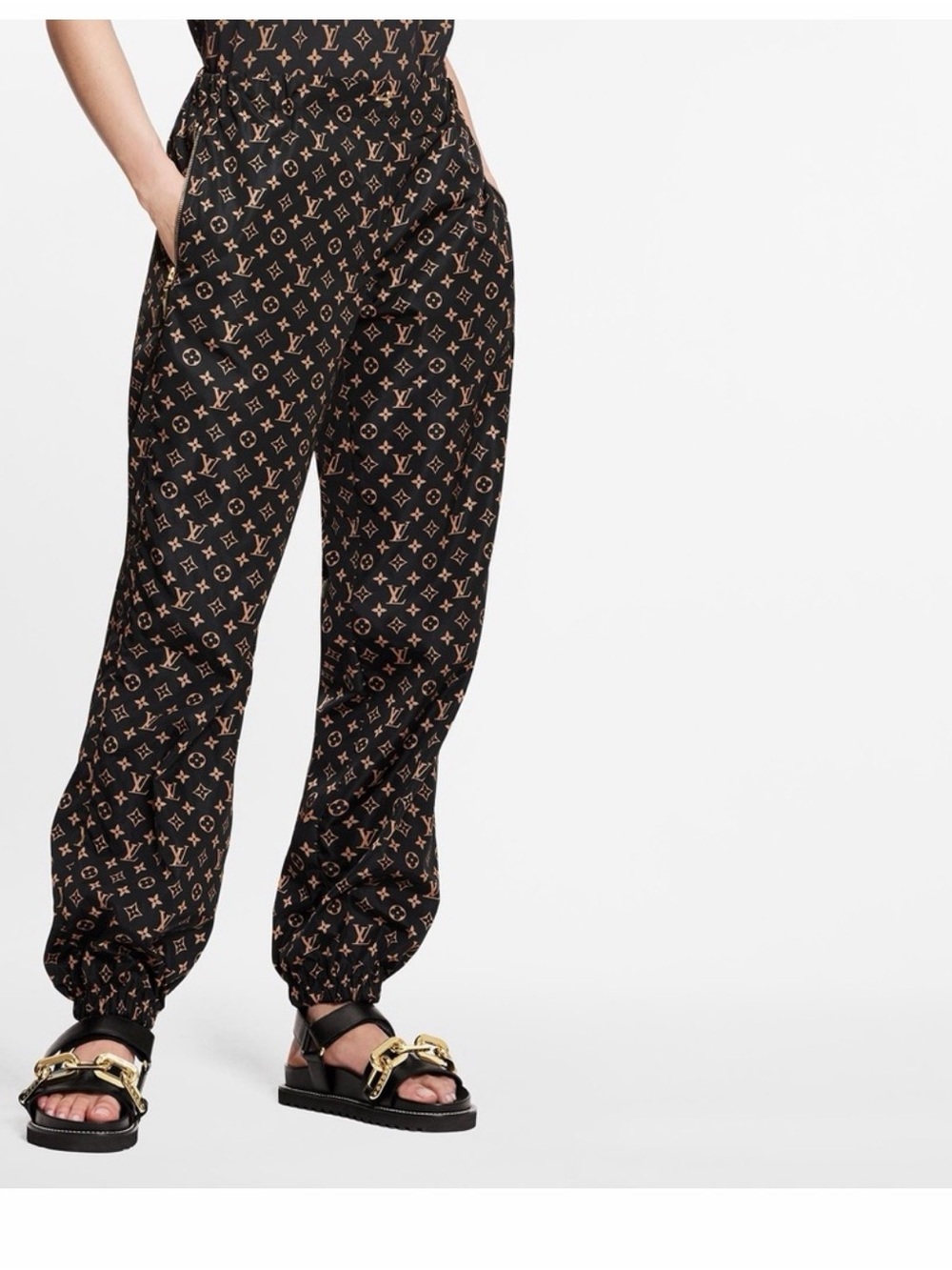 Louis Vuitton Black Jogger Pants with Brown Monogram
